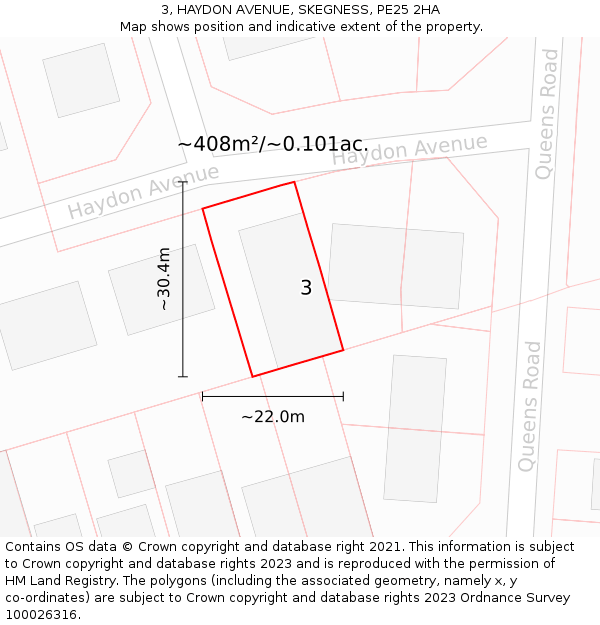 3, HAYDON AVENUE, SKEGNESS, PE25 2HA: Plot and title map