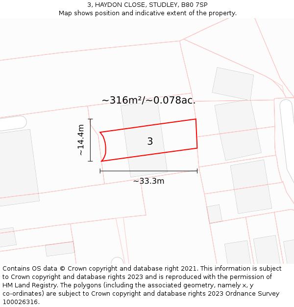 3, HAYDON CLOSE, STUDLEY, B80 7SP: Plot and title map