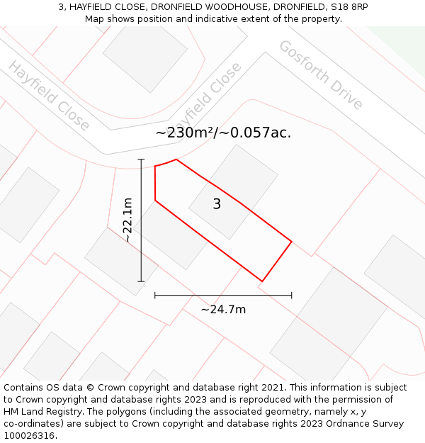 3, HAYFIELD CLOSE, DRONFIELD WOODHOUSE, DRONFIELD, S18 8RP: Plot and title map