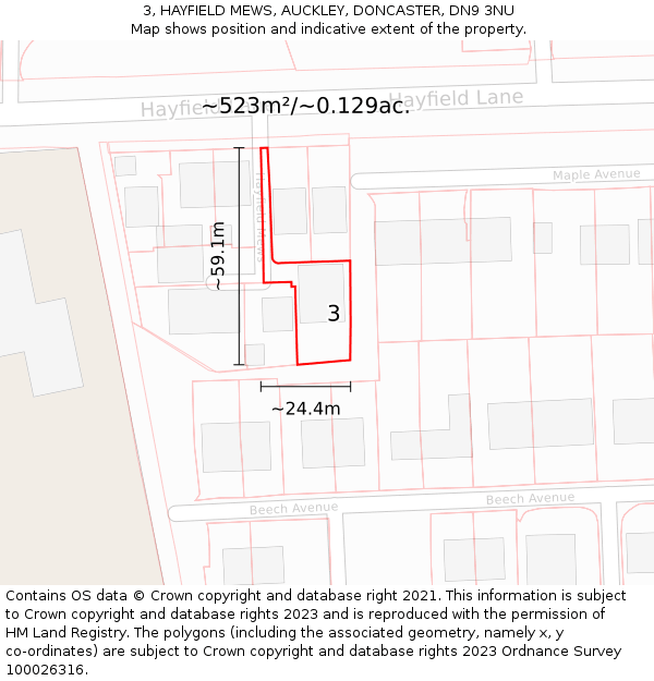 3, HAYFIELD MEWS, AUCKLEY, DONCASTER, DN9 3NU: Plot and title map