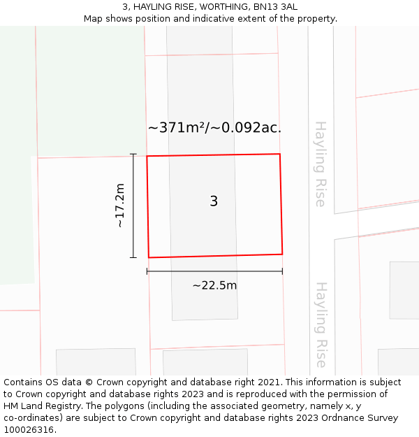 3, HAYLING RISE, WORTHING, BN13 3AL: Plot and title map