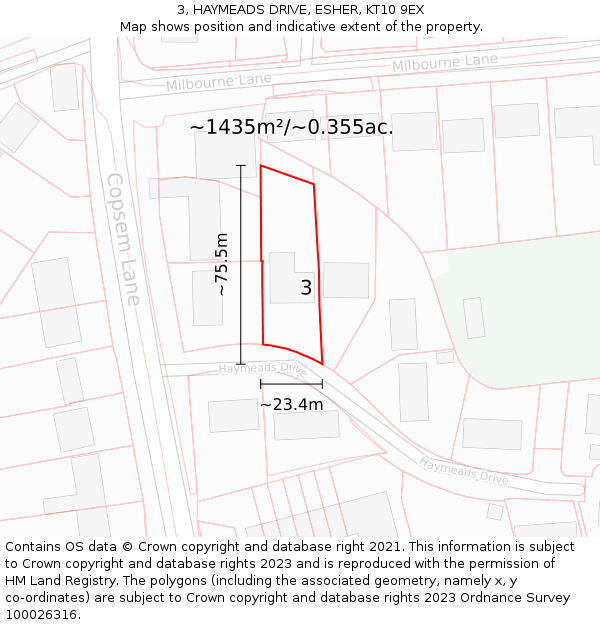 3, HAYMEADS DRIVE, ESHER, KT10 9EX: Plot and title map