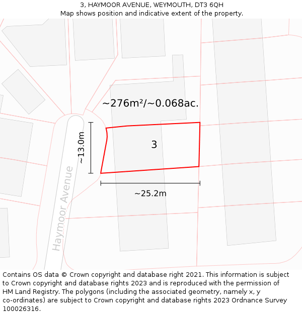 3, HAYMOOR AVENUE, WEYMOUTH, DT3 6QH: Plot and title map