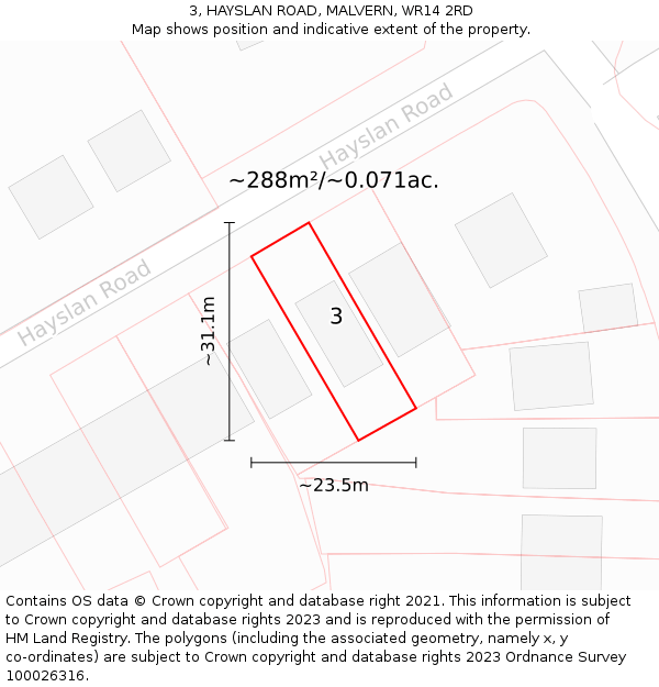 3, HAYSLAN ROAD, MALVERN, WR14 2RD: Plot and title map