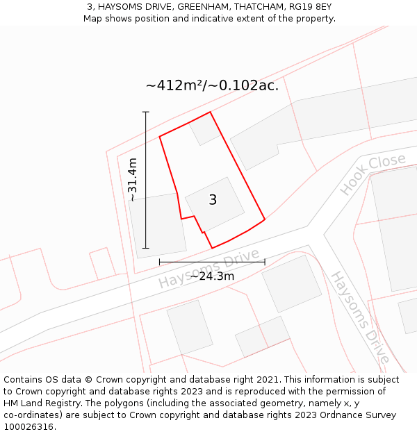 3, HAYSOMS DRIVE, GREENHAM, THATCHAM, RG19 8EY: Plot and title map