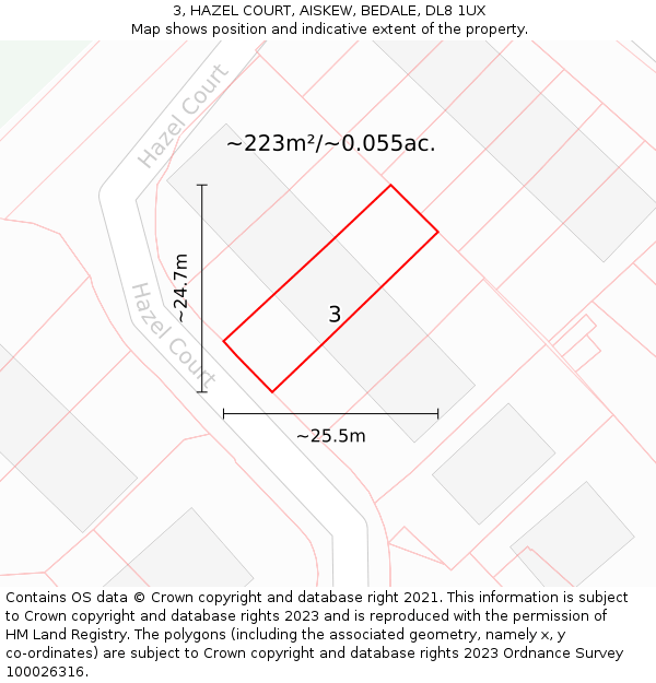 3, HAZEL COURT, AISKEW, BEDALE, DL8 1UX: Plot and title map