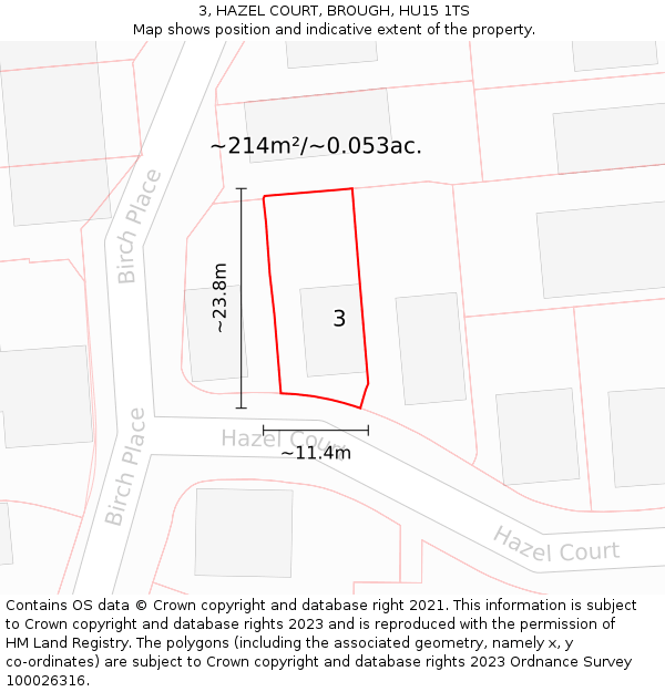 3, HAZEL COURT, BROUGH, HU15 1TS: Plot and title map
