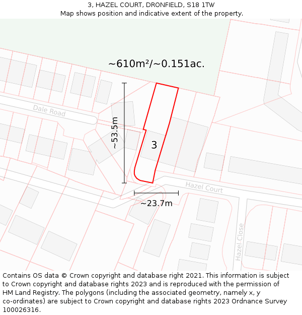 3, HAZEL COURT, DRONFIELD, S18 1TW: Plot and title map