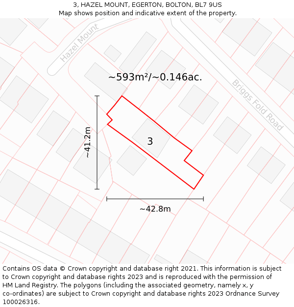 3, HAZEL MOUNT, EGERTON, BOLTON, BL7 9US: Plot and title map