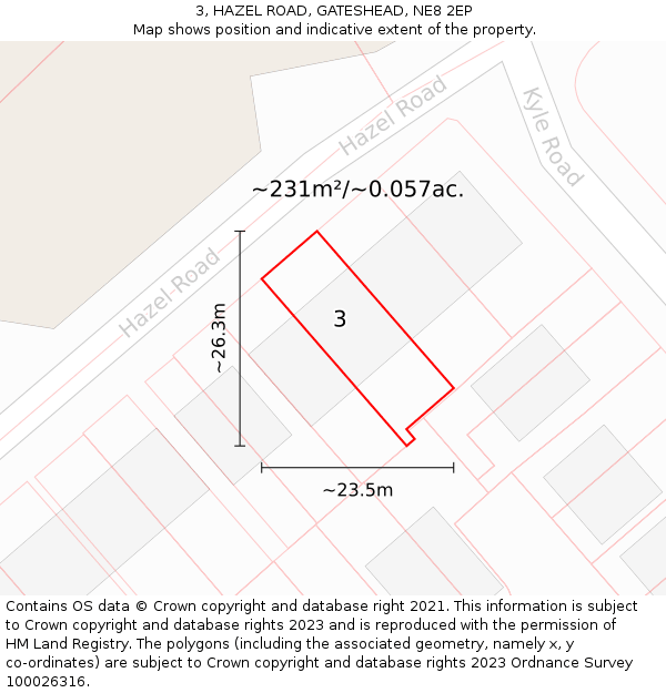 3, HAZEL ROAD, GATESHEAD, NE8 2EP: Plot and title map