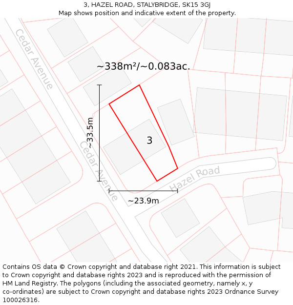 3, HAZEL ROAD, STALYBRIDGE, SK15 3GJ: Plot and title map