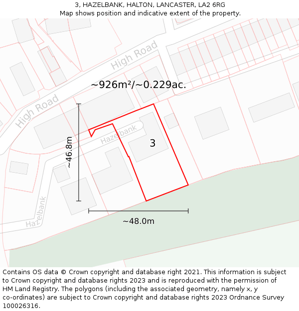 3, HAZELBANK, HALTON, LANCASTER, LA2 6RG: Plot and title map