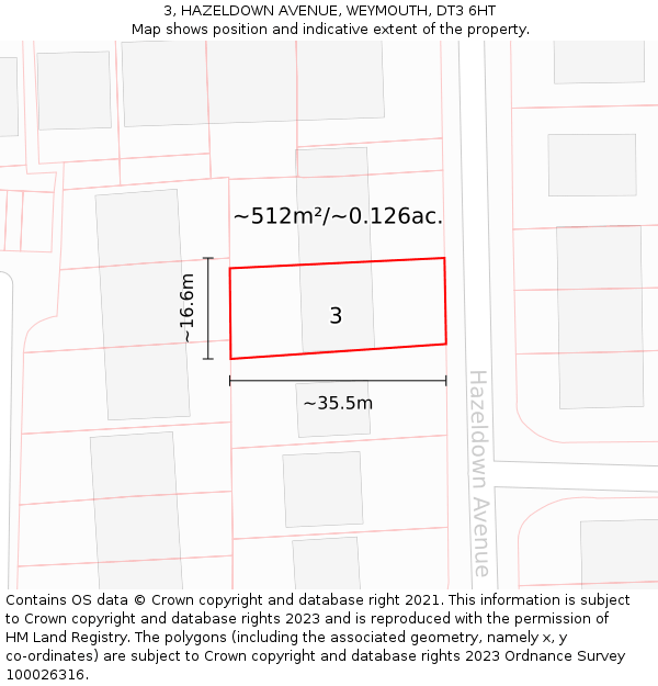 3, HAZELDOWN AVENUE, WEYMOUTH, DT3 6HT: Plot and title map