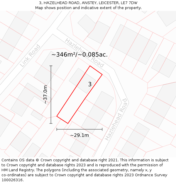 3, HAZELHEAD ROAD, ANSTEY, LEICESTER, LE7 7DW: Plot and title map