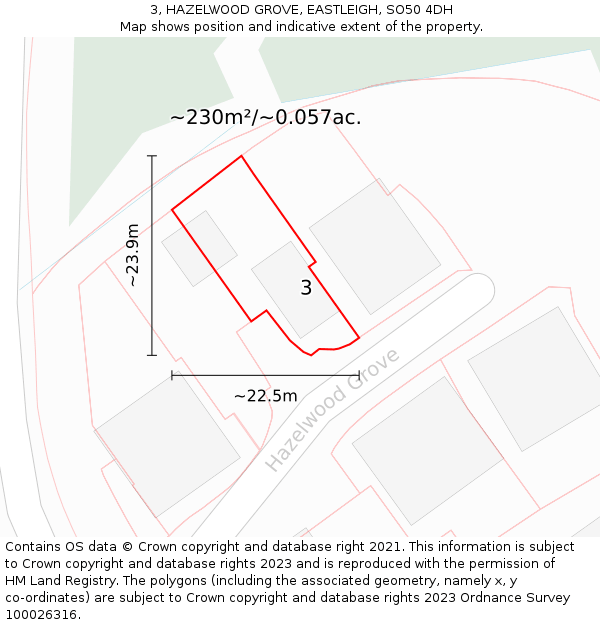 3, HAZELWOOD GROVE, EASTLEIGH, SO50 4DH: Plot and title map