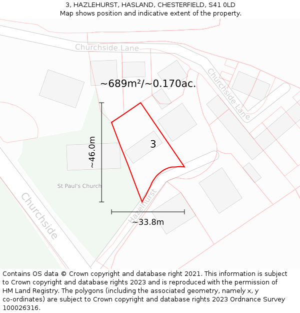 3, HAZLEHURST, HASLAND, CHESTERFIELD, S41 0LD: Plot and title map