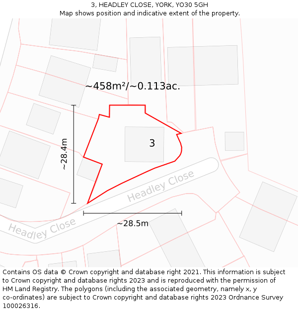 3, HEADLEY CLOSE, YORK, YO30 5GH: Plot and title map