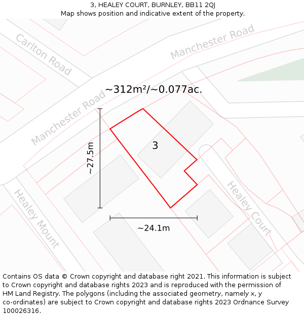 3, HEALEY COURT, BURNLEY, BB11 2QJ: Plot and title map