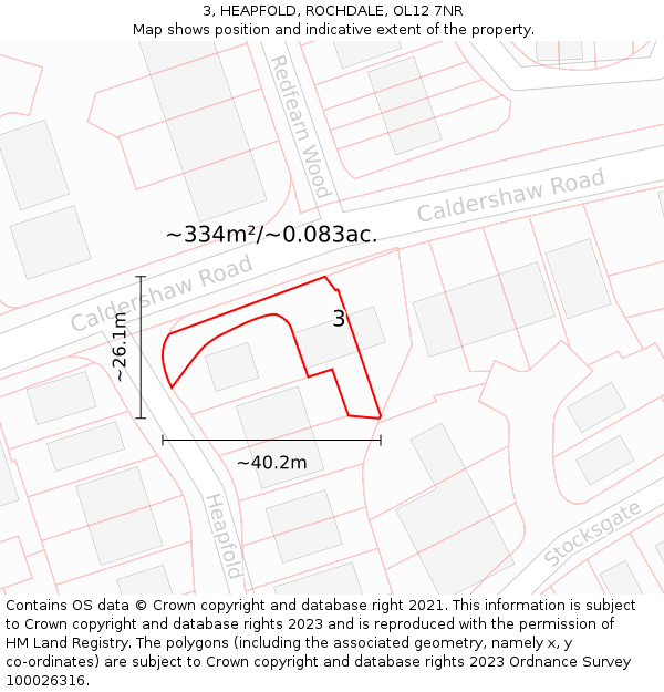 3, HEAPFOLD, ROCHDALE, OL12 7NR: Plot and title map