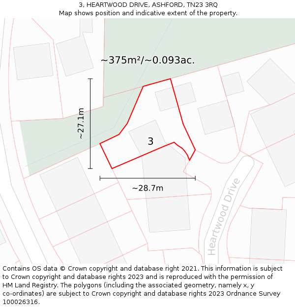 3, HEARTWOOD DRIVE, ASHFORD, TN23 3RQ: Plot and title map