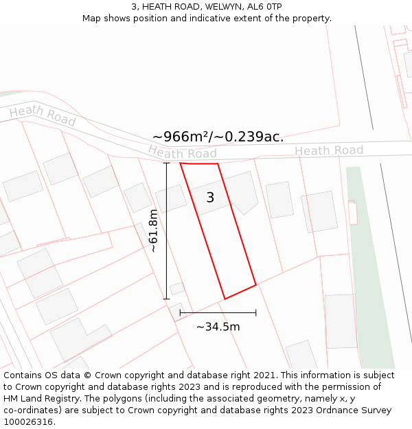 3, HEATH ROAD, WELWYN, AL6 0TP: Plot and title map