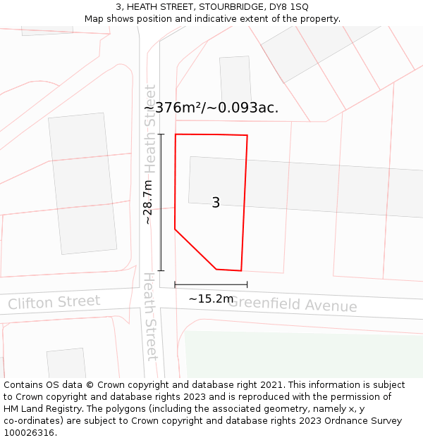 3, HEATH STREET, STOURBRIDGE, DY8 1SQ: Plot and title map