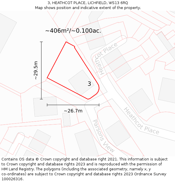 3, HEATHCOT PLACE, LICHFIELD, WS13 6RQ: Plot and title map