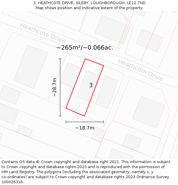 3, HEATHCOTE DRIVE, SILEBY, LOUGHBOROUGH, LE12 7ND: Plot and title map