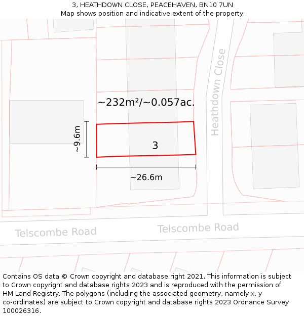 3, HEATHDOWN CLOSE, PEACEHAVEN, BN10 7UN: Plot and title map