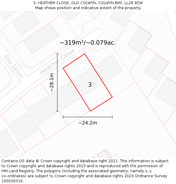 3, HEATHER CLOSE, OLD COLWYN, COLWYN BAY, LL29 9DW: Plot and title map