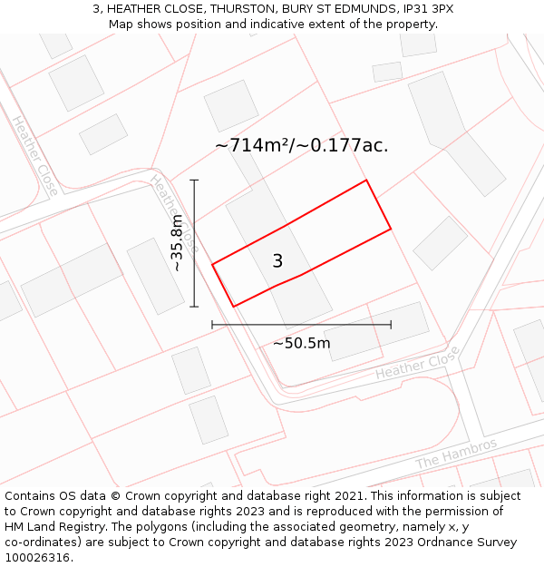 3, HEATHER CLOSE, THURSTON, BURY ST EDMUNDS, IP31 3PX: Plot and title map