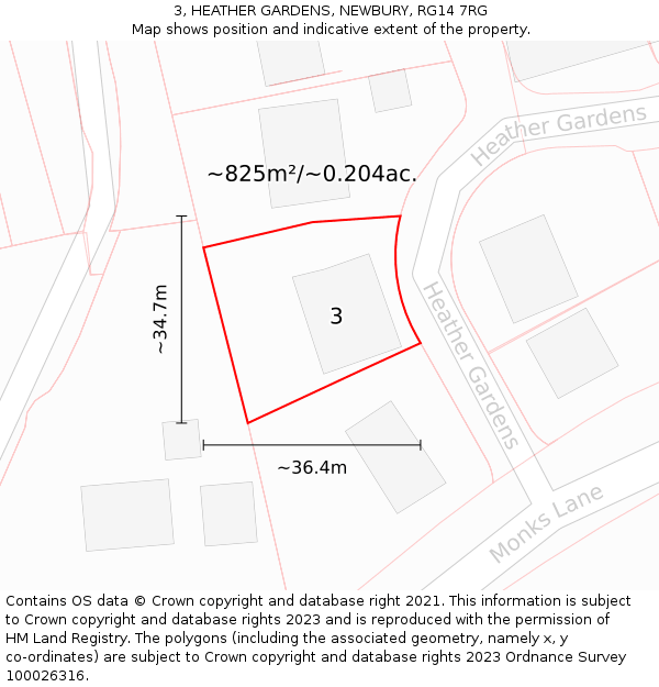 3, HEATHER GARDENS, NEWBURY, RG14 7RG: Plot and title map