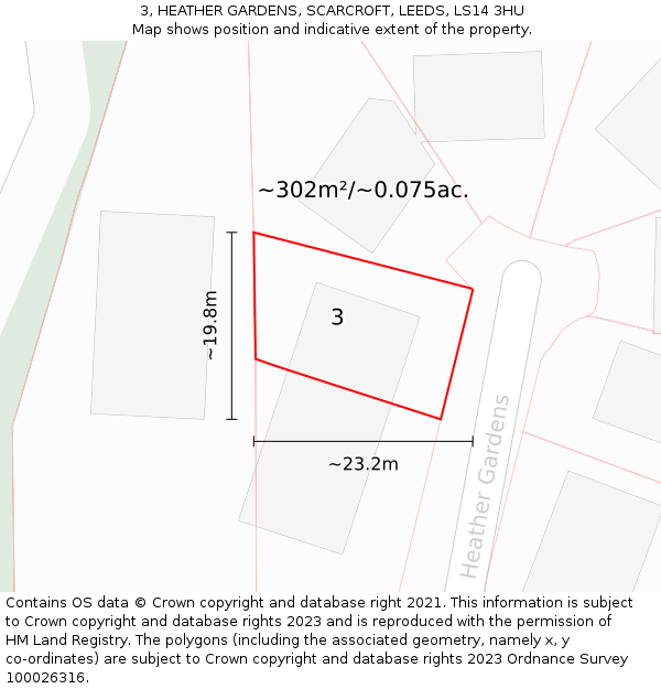 3, HEATHER GARDENS, SCARCROFT, LEEDS, LS14 3HU: Plot and title map