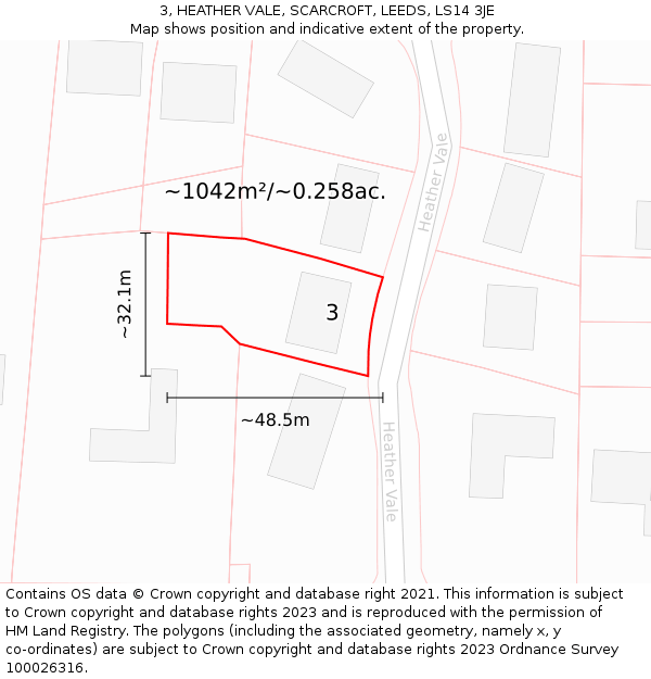 3, HEATHER VALE, SCARCROFT, LEEDS, LS14 3JE: Plot and title map