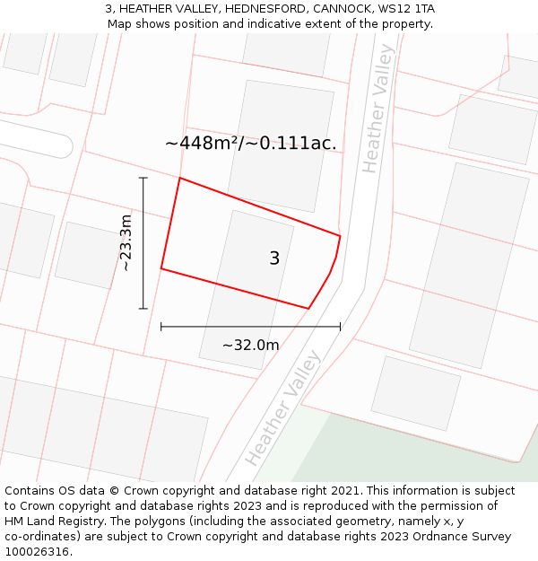 3, HEATHER VALLEY, HEDNESFORD, CANNOCK, WS12 1TA: Plot and title map