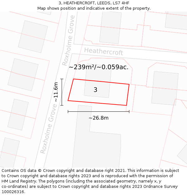 3, HEATHERCROFT, LEEDS, LS7 4HF: Plot and title map