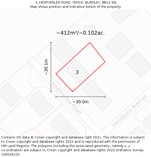 3, HEATHERLEA ROAD, FENCE, BURNLEY, BB12 9EJ: Plot and title map