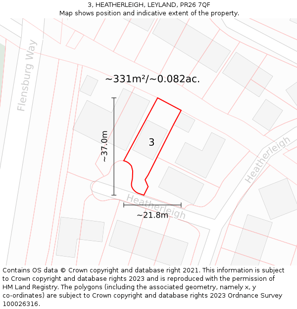 3, HEATHERLEIGH, LEYLAND, PR26 7QF: Plot and title map