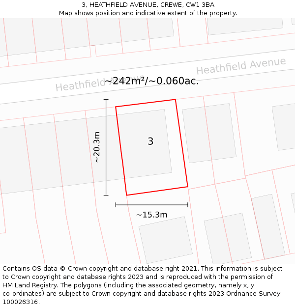 3, HEATHFIELD AVENUE, CREWE, CW1 3BA: Plot and title map