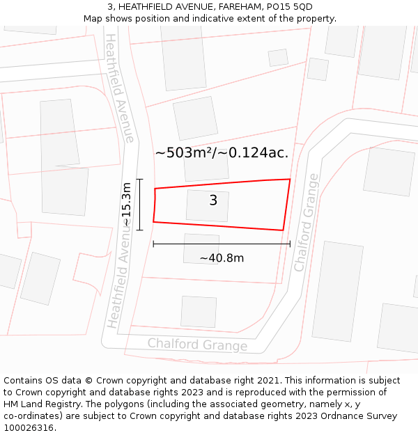 3, HEATHFIELD AVENUE, FAREHAM, PO15 5QD: Plot and title map