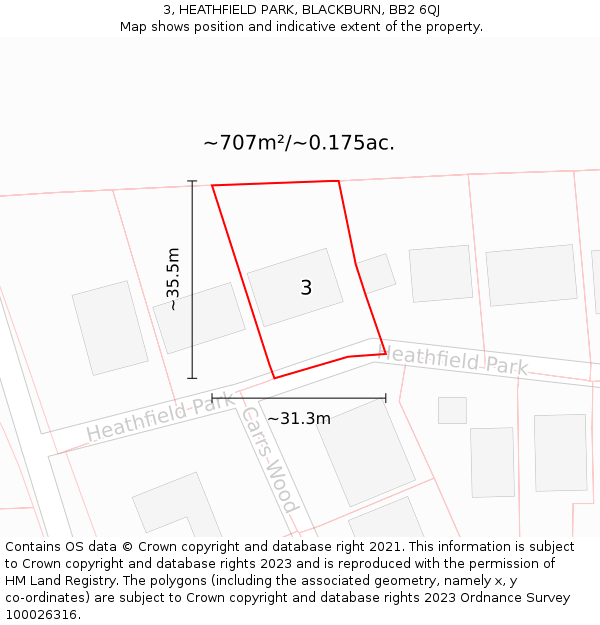 3, HEATHFIELD PARK, BLACKBURN, BB2 6QJ: Plot and title map