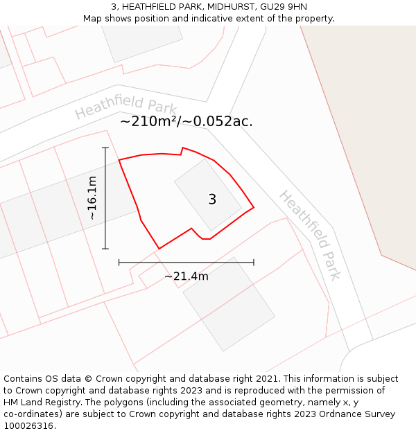 3, HEATHFIELD PARK, MIDHURST, GU29 9HN: Plot and title map