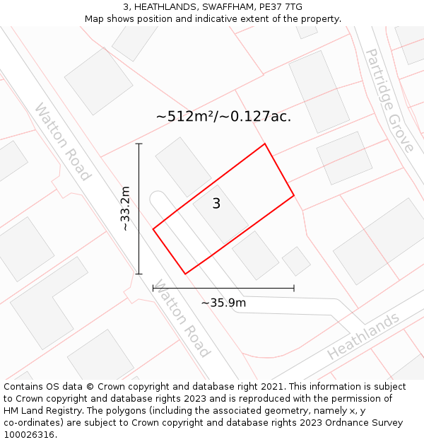 3, HEATHLANDS, SWAFFHAM, PE37 7TG: Plot and title map