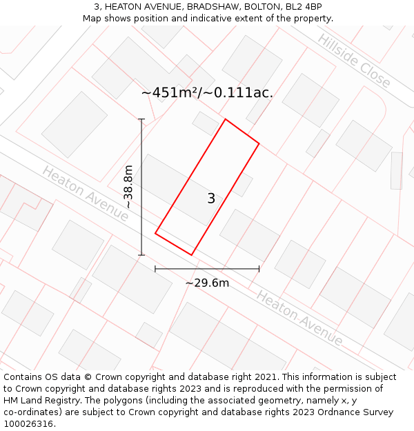 3, HEATON AVENUE, BRADSHAW, BOLTON, BL2 4BP: Plot and title map