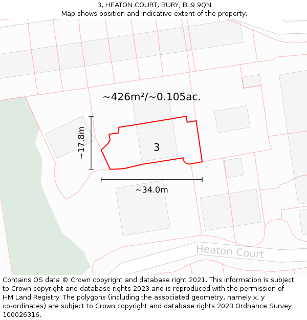 3, HEATON COURT, BURY, BL9 9QN: Plot and title map