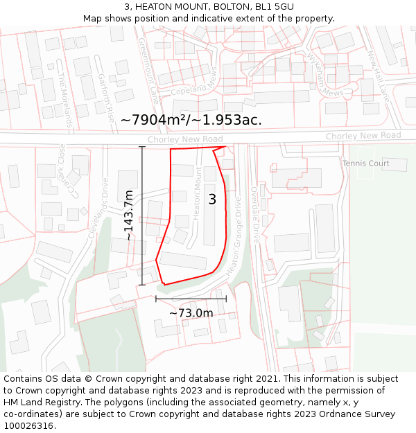 3, HEATON MOUNT, BOLTON, BL1 5GU: Plot and title map