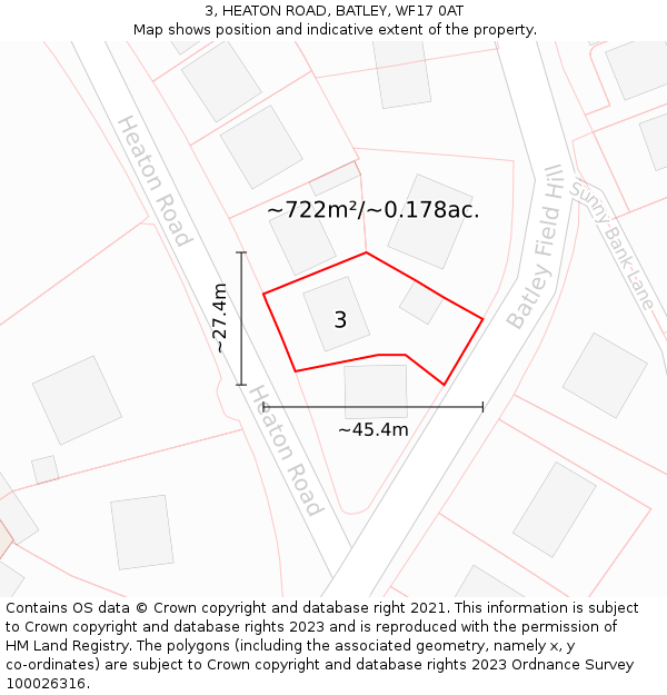 3, HEATON ROAD, BATLEY, WF17 0AT: Plot and title map