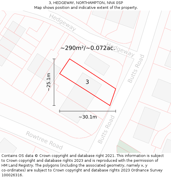 3, HEDGEWAY, NORTHAMPTON, NN4 0SP: Plot and title map