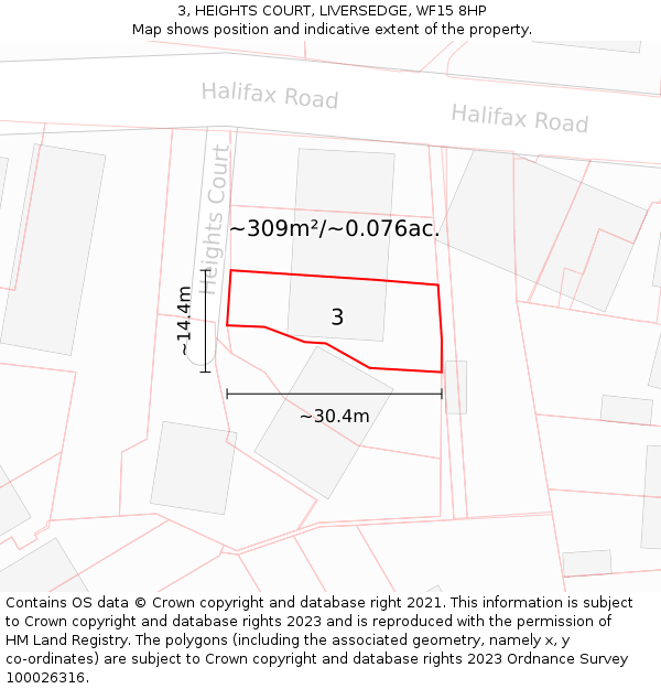 3, HEIGHTS COURT, LIVERSEDGE, WF15 8HP: Plot and title map