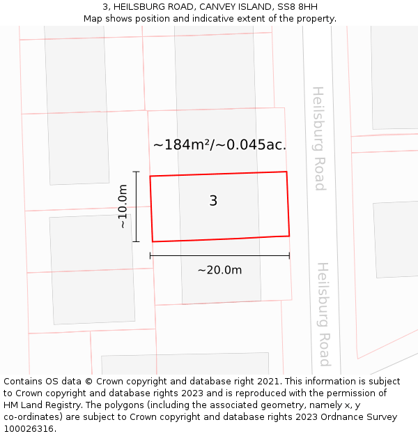 3, HEILSBURG ROAD, CANVEY ISLAND, SS8 8HH: Plot and title map